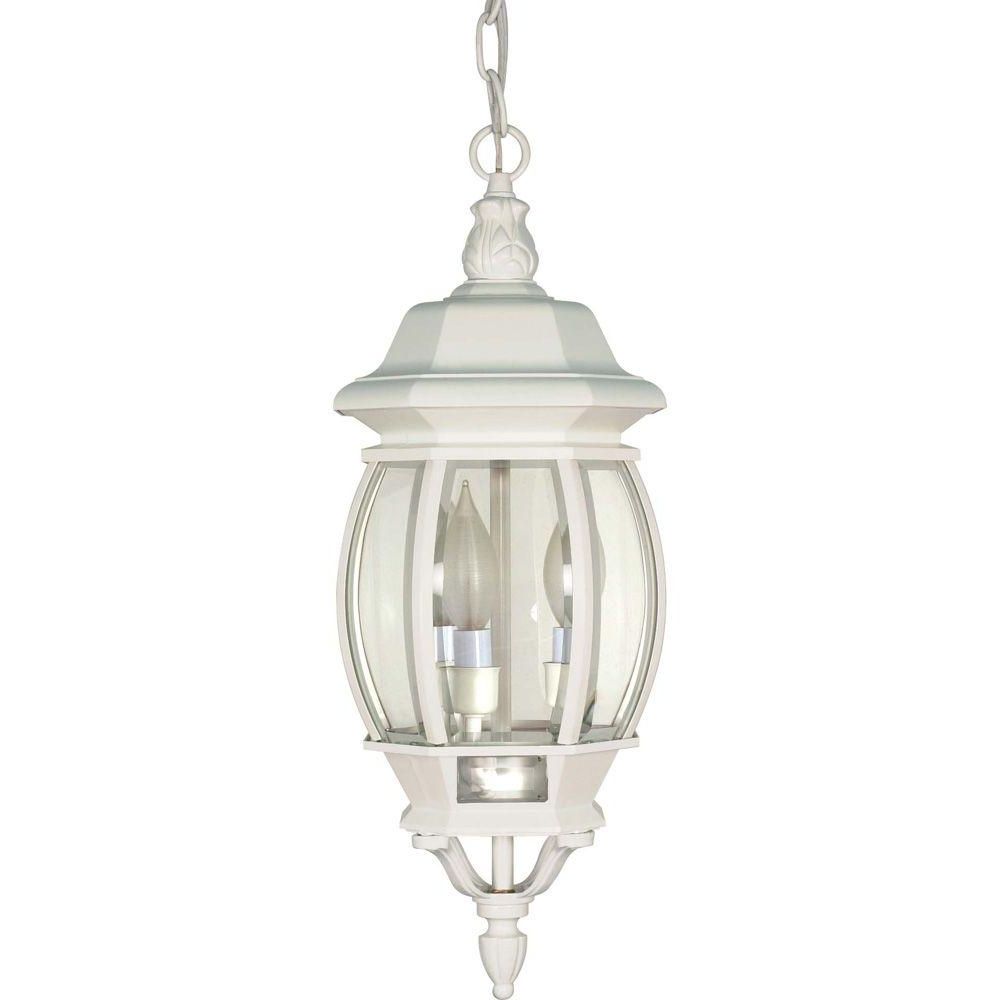 2018 Glomar 3 Light Outdoor White Hanging Lantern With Clear Beveled For White Outdoor Ceiling Lights (Photo 18 of 20)