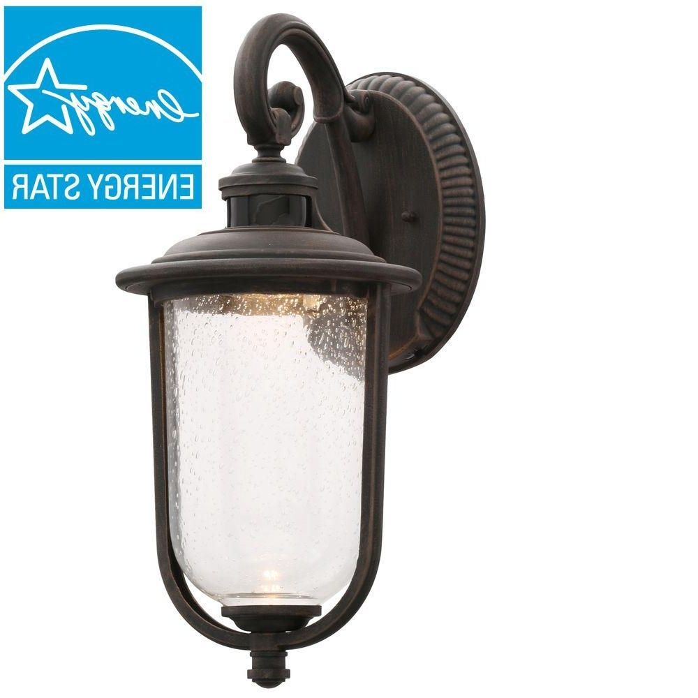Dawn Dusk Outdoor Wall Lighting Throughout Widely Used Hampton Bay Perdido Rust Outdoor Led Motion Sensor Wall Mount (Photo 10 of 20)