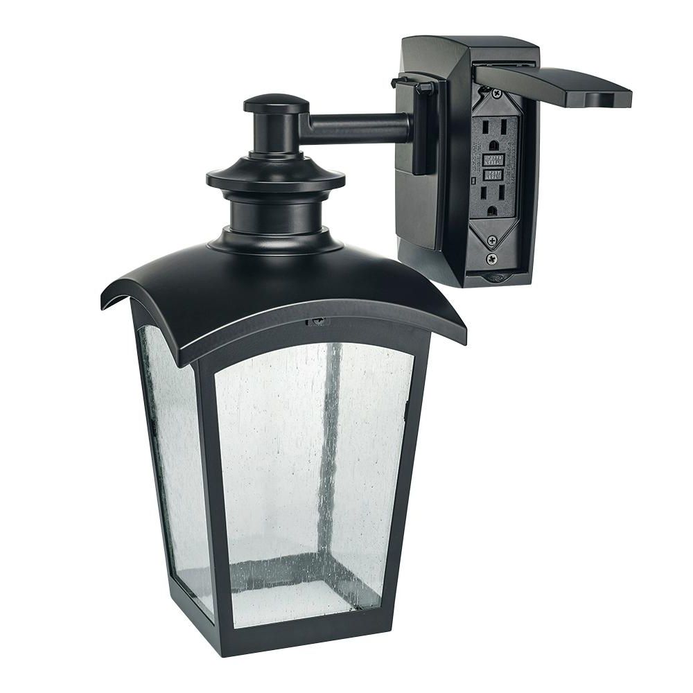 Hampton Bay Mission Style Black With Bronze Highlight Outdoor Wall Inside Most Recent Outdoor Wall Lighting With Outlet (View 8 of 20)