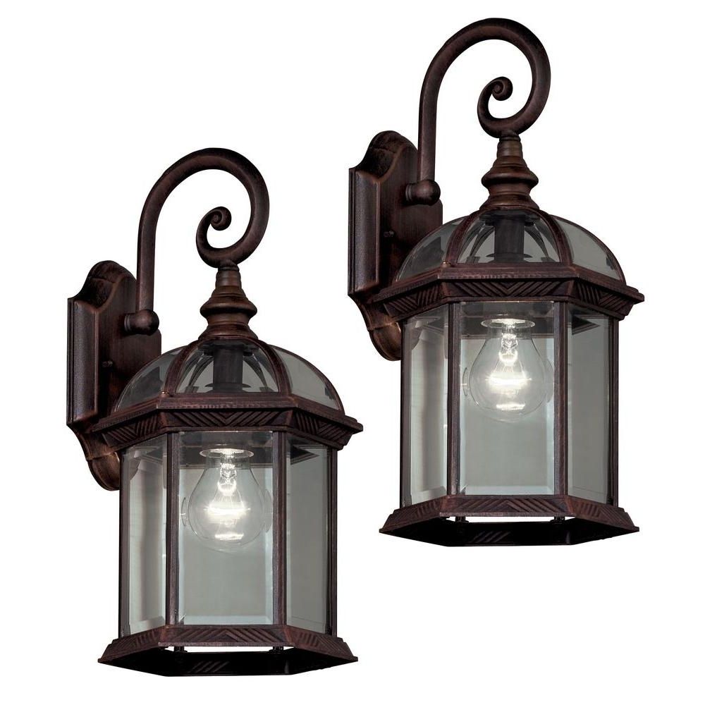 Hampton Bay Twin Pack 1 Light Weathered Bronze Outdoor Lantern 7072 For Famous Outdoor Ceiling Lights At Ebay (View 14 of 20)