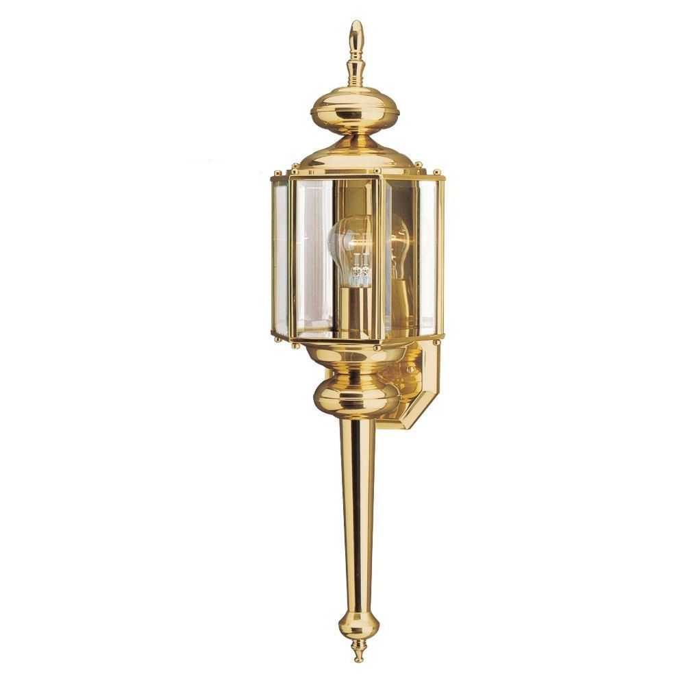 Latest Brass Outdoor Wall Lighting Inside Sea Gull Lighting Classico 1 Light Outdoor Polished Brass Wall Mount (View 8 of 20)