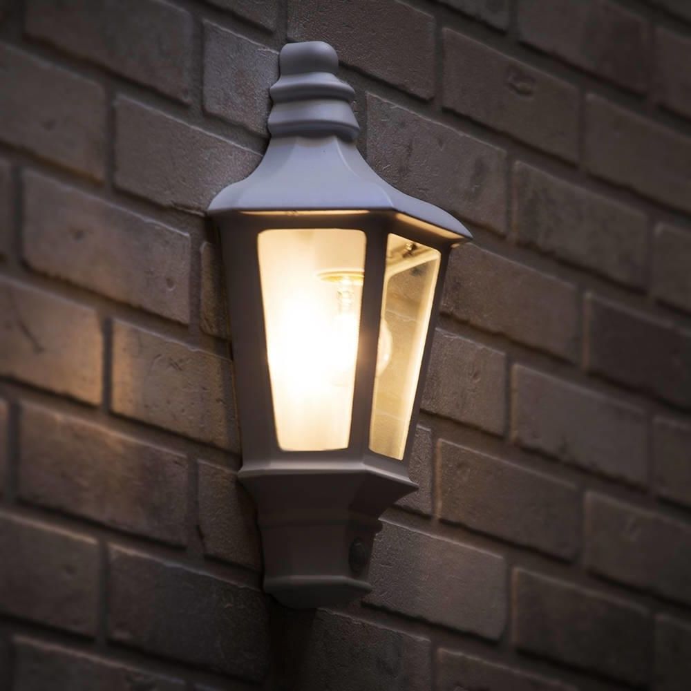Outdoor Pir Wall Lights With Regard To Most Up To Date Outdoor Wall Lamps Outdoor Pir Wall Lights Half Lantern White (View 18 of 20)