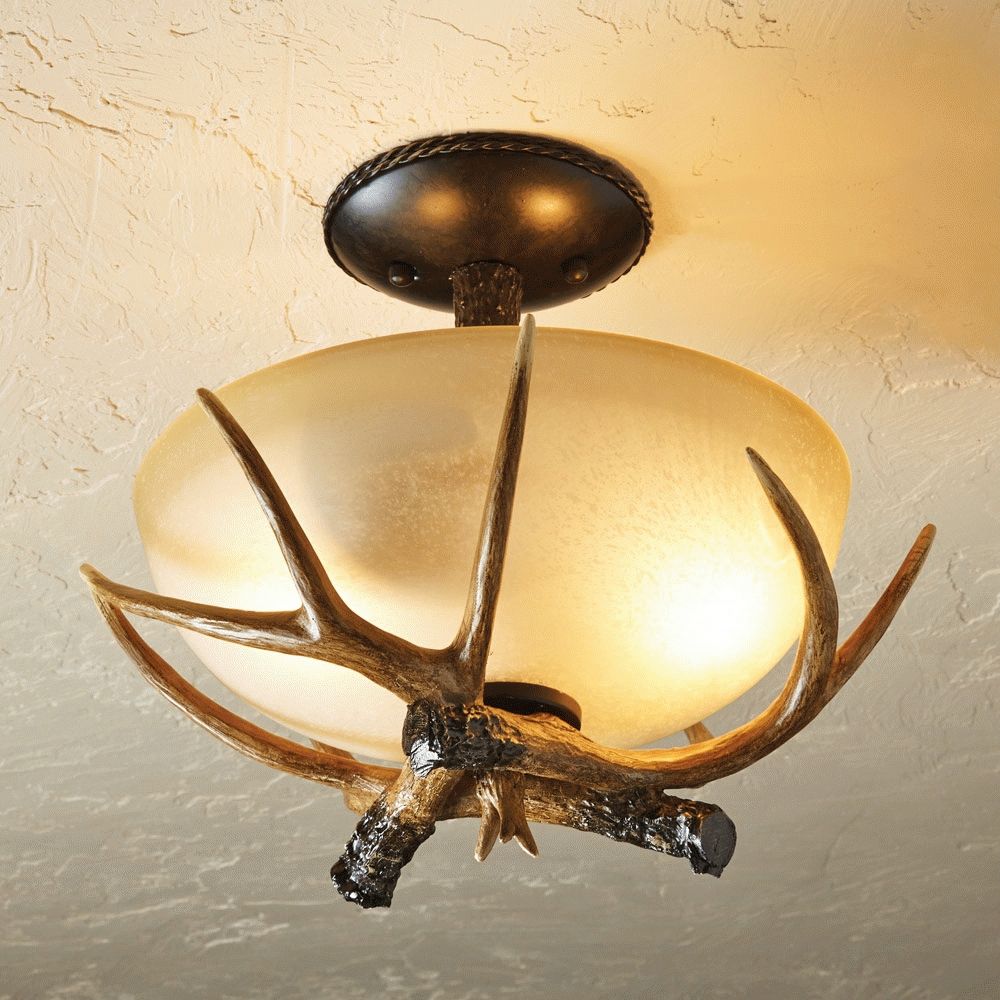 Popular Cast Antler Semi Flush Ceiling Light – 12 Inch Pertaining To Rustic Outdoor Ceiling Lights (View 6 of 20)