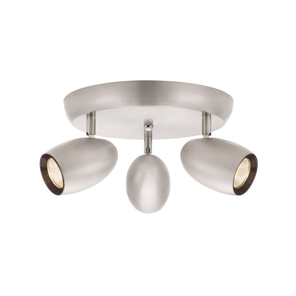 Recent Outdoor Directional Ceiling Lights In Hampton Bay 3 Light Brushed Nickel Led Dimmable Spot Light With (View 11 of 20)