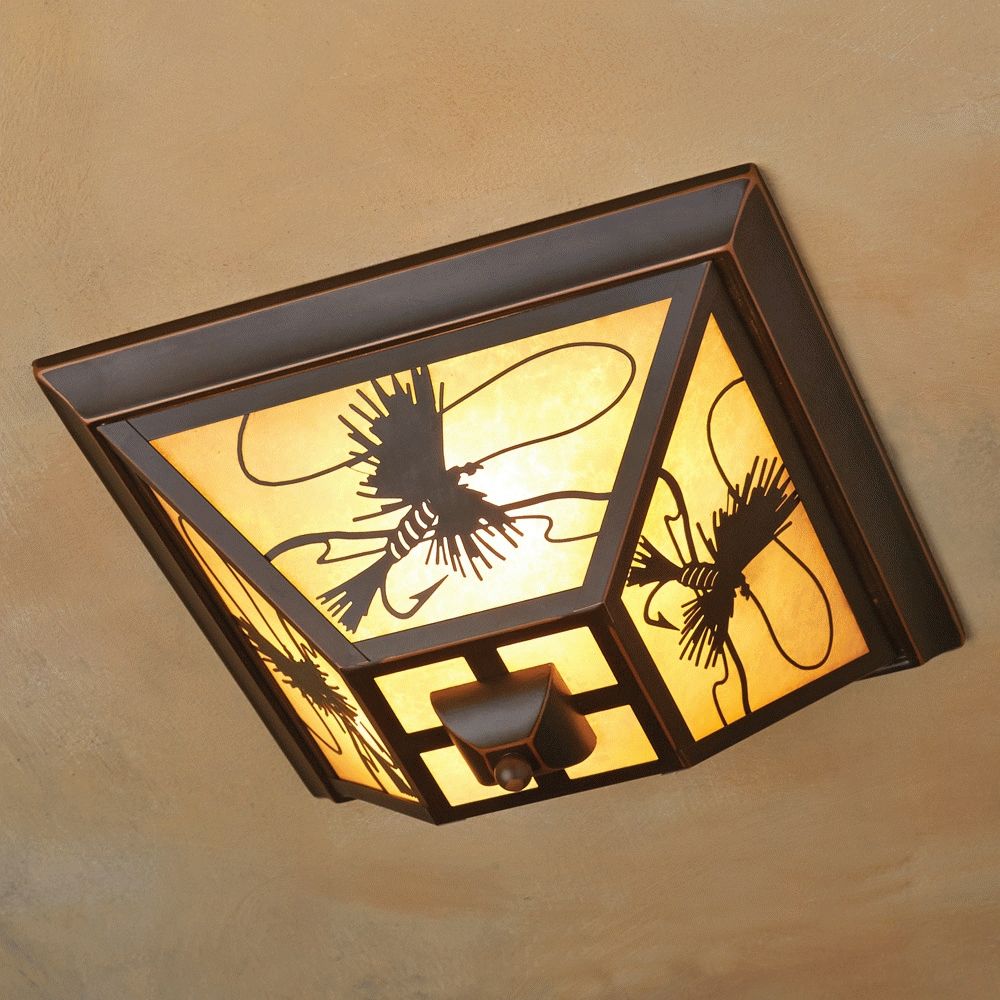 Rustic Outdoor Ceiling Lights Throughout Latest Fly Fishing Flush Mount Outdoor Ceiling Light (View 15 of 20)