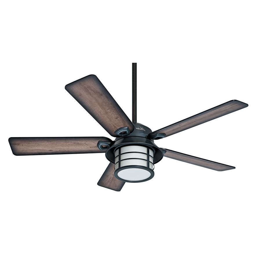 Shop Hunter Key Biscayne 54 In Weathered Zinc Indoor/outdoor Downrod Inside Most Current Outdoor Ceiling Fans With Light At Lowes (View 4 of 20)