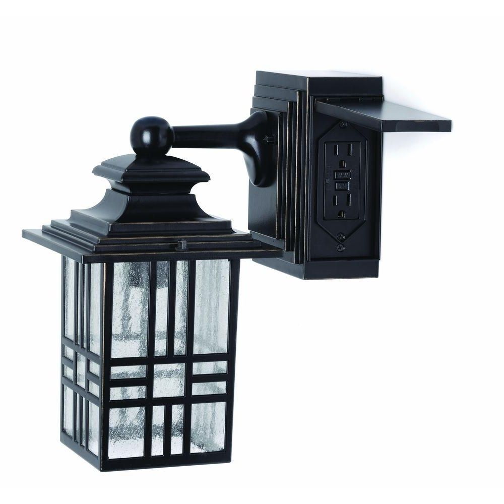 Widely Used Hampton Bay Mission Style Black With Bronze Highlight Outdoor Wall With Outdoor Wall Lights With Plug (View 1 of 20)