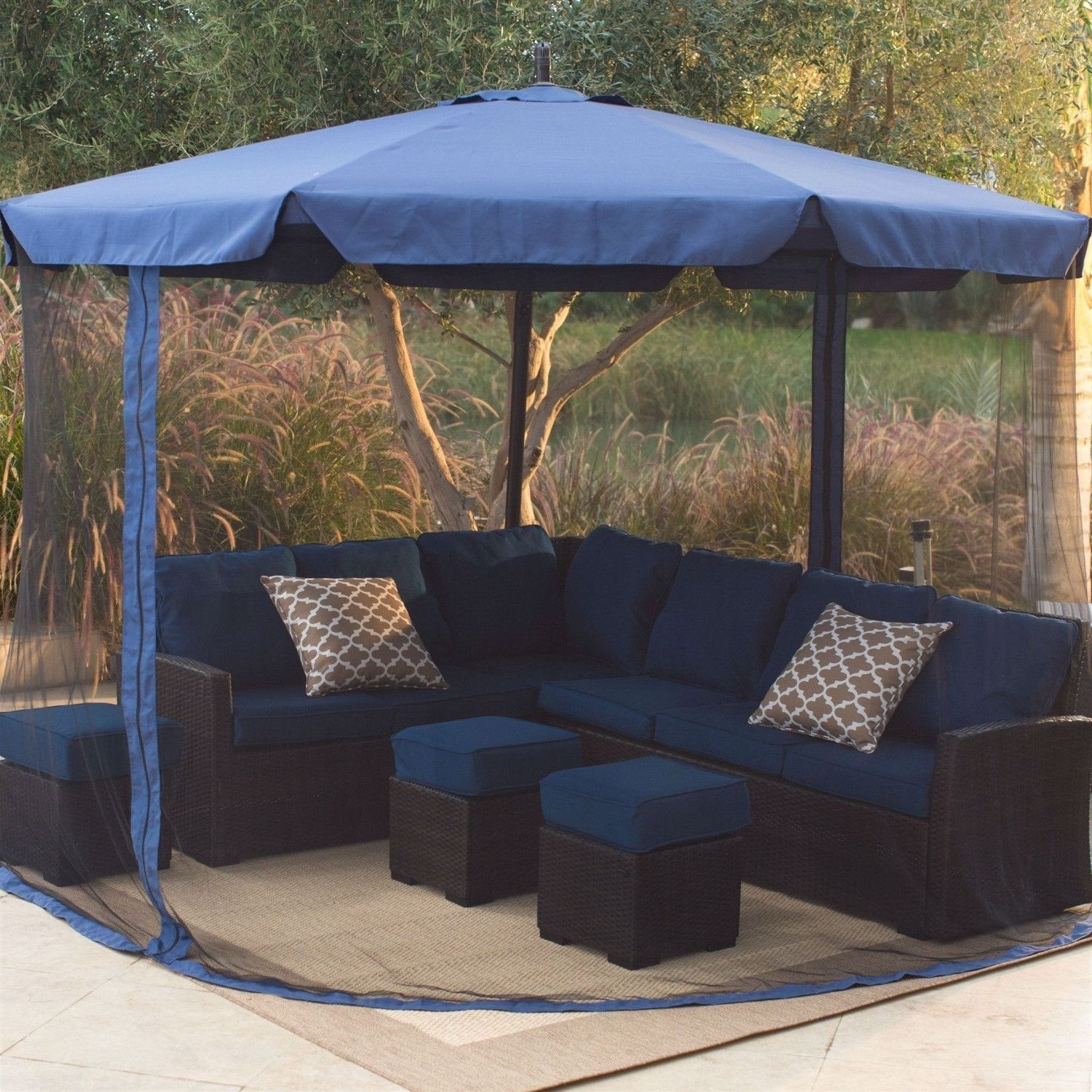 2019 11 Ft Cantilever Crank Lift Patio Umbrella In Blue With Removable Throughout 11 Ft Patio Umbrellas (View 10 of 20)