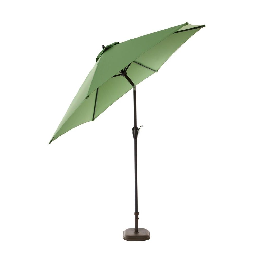 Hampton Bay 9ft. Aluminum Push Button Tilt Patio Umbrella In Fern With Most Current Tilting Patio Umbrellas (Photo 1 of 20)