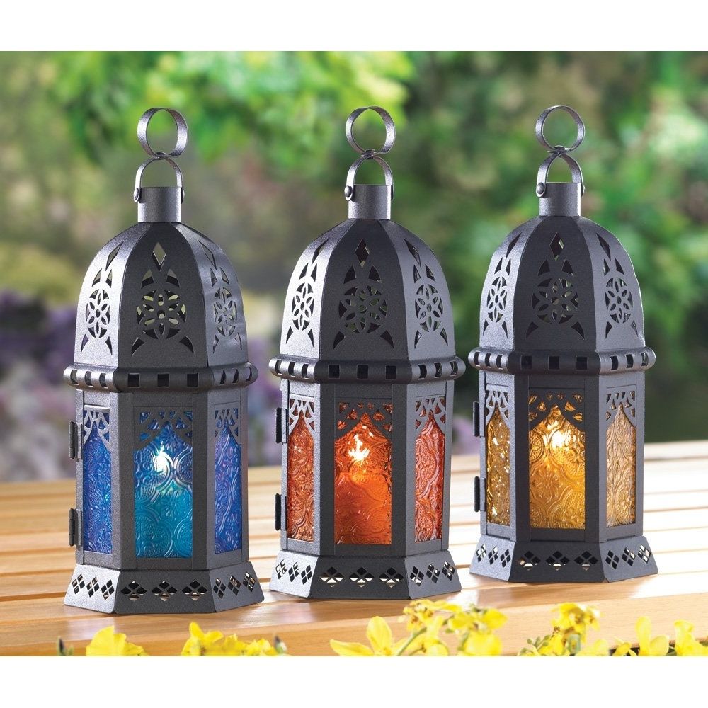 Moroccan Lantern Decor, Yellow Glass Decorative Outdoor Lanterns For For Trendy Outdoor Lanterns For Tables (View 9 of 20)