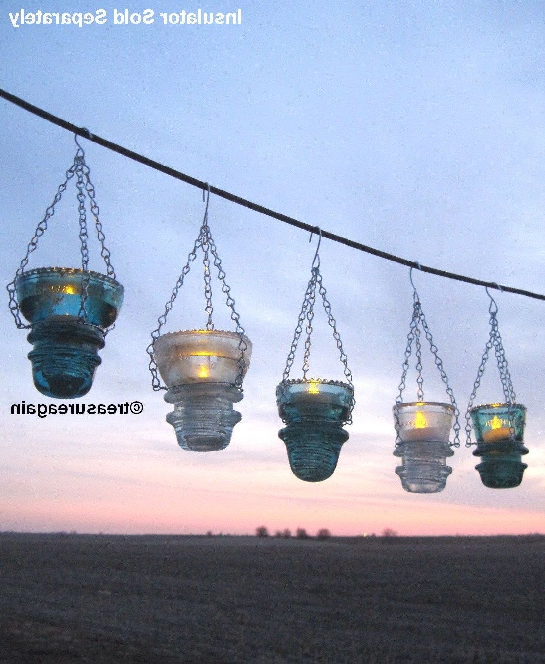 Newest Diy Insulator Hanger Lantern Tea Light Holder, Outdoor Hanging Pertaining To Etsy Outdoor Lanterns (View 12 of 20)