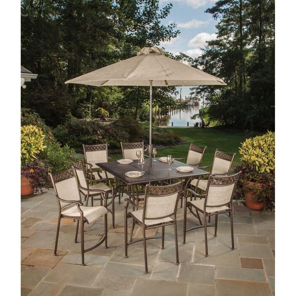 Preferred Patio Umbrellas For Bar Height Tables Inside 11 Piece Aluminum Outdoor Bar Height Dining Set And Umbrella (View 1 of 20)