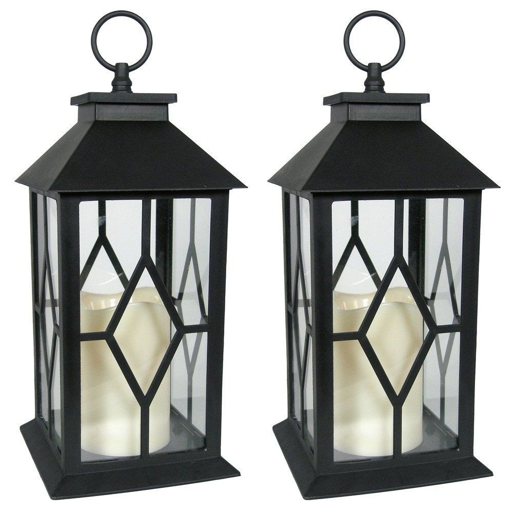 Set Of 2 Lanterns. Beautiful Black Plastic Lantern With Glass Panels For Well Known Outdoor Plastic Lanterns (Photo 1 of 20)