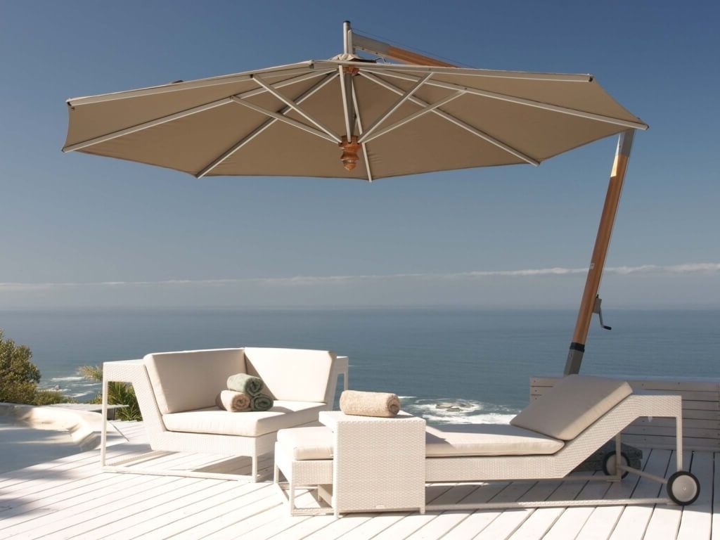 Sunbrella Patio Umbrellas Throughout Famous Outdoor & Garden: Vanilla Cantilever Patio Umbrella Sunbrella With (View 16 of 20)