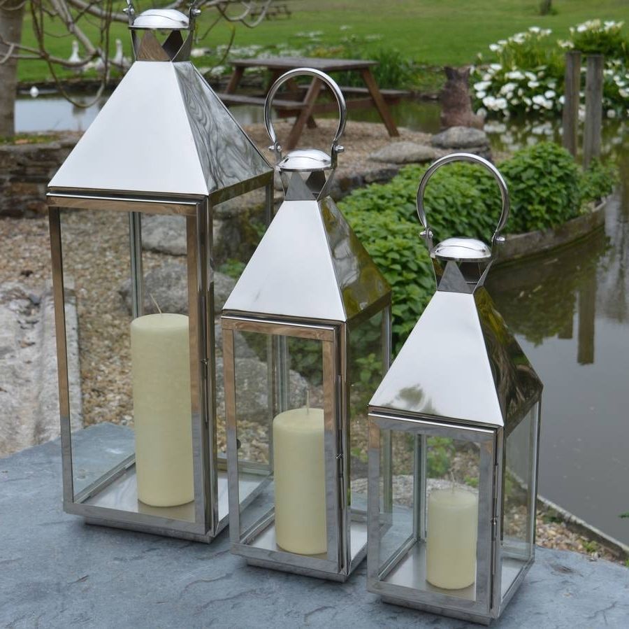 Tall Stainless Steel Garden Candle Lanternza Za Homes With Regard To Recent Silver Outdoor Lanterns (Photo 19 of 20)