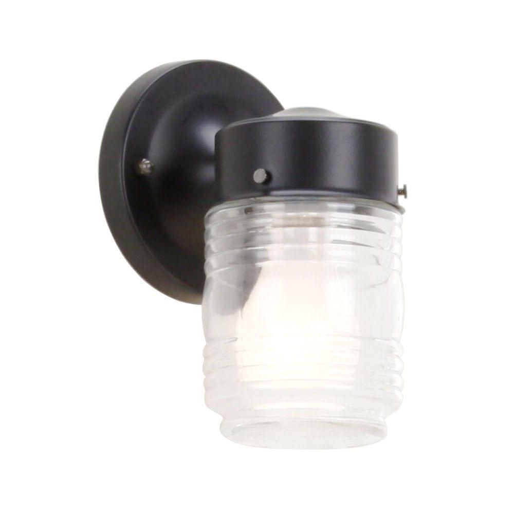 Widely Used Outdoor Jar Lanterns In Hampton Bay 1 Light Matte Black Outdoor Jelly Jar Wall Light Wb (View 17 of 20)