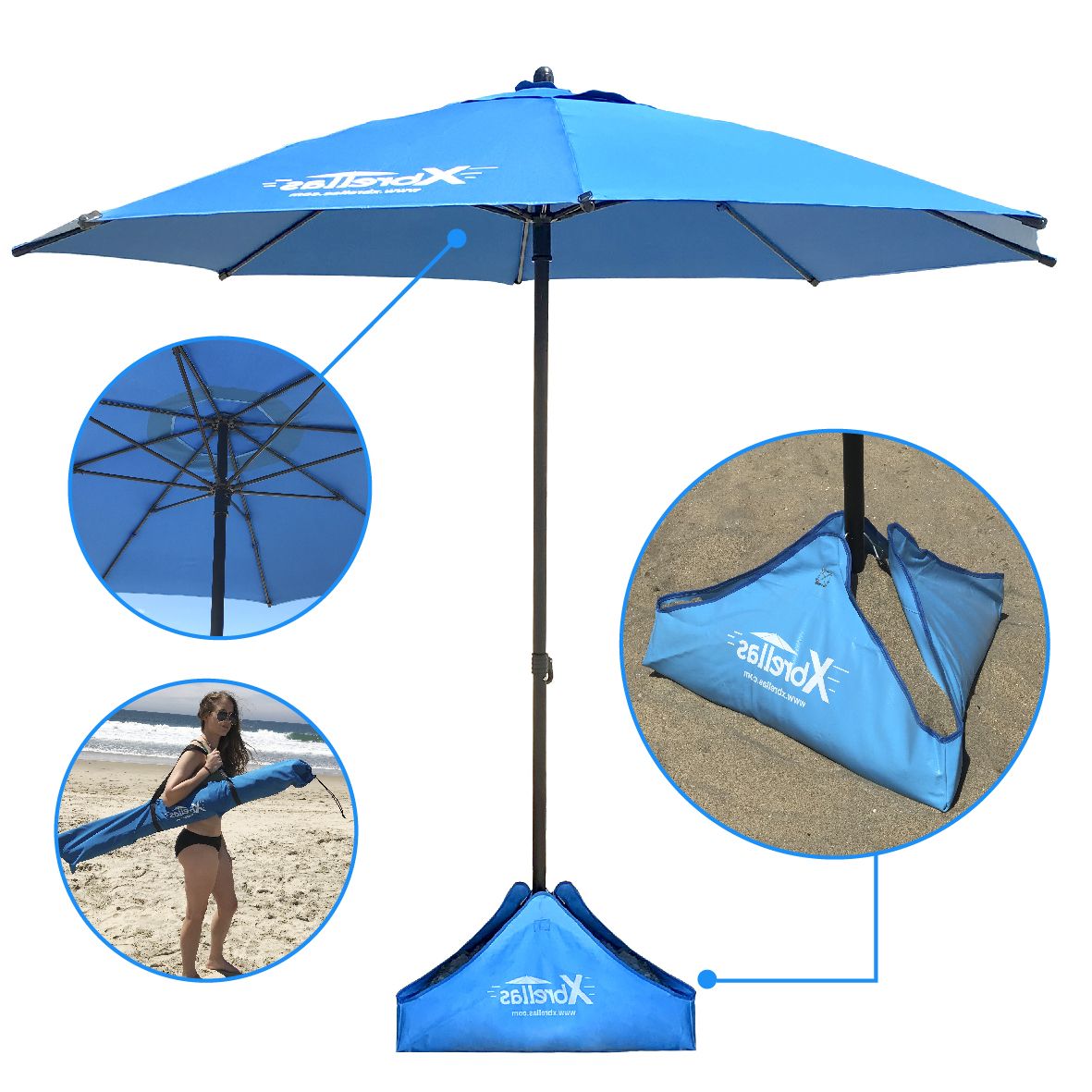 Leasure Fiberglass Portable Beach Umbrellas Within Favorite Xbrellas – Best High Wind Resistant Large 7.5’ Beach Umbrella (View 1 of 20)