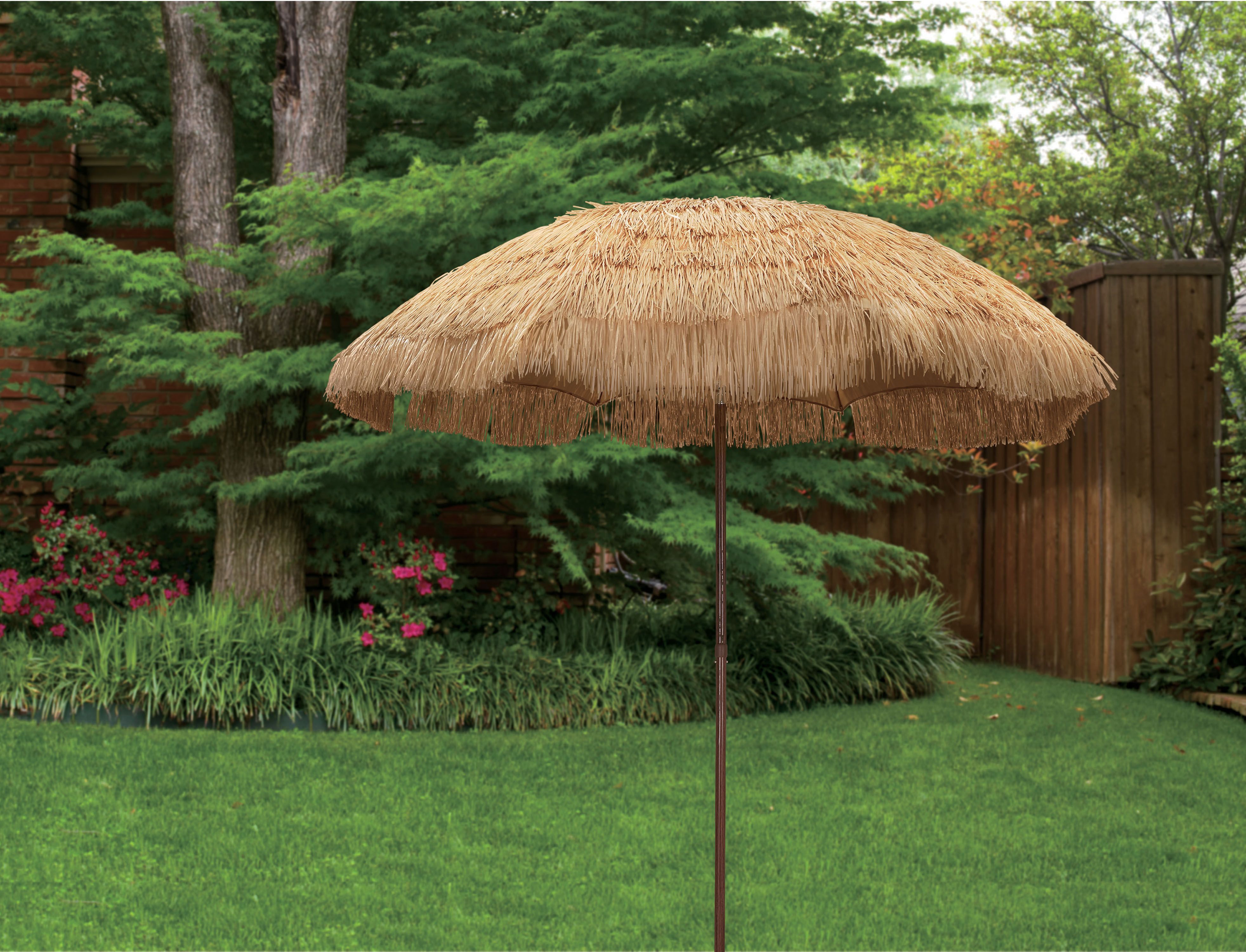 Mainstays 8' Thatch Patio Tiki Umbrella Intended For Fashionable Tropical Patio Umbrellas (View 11 of 20)