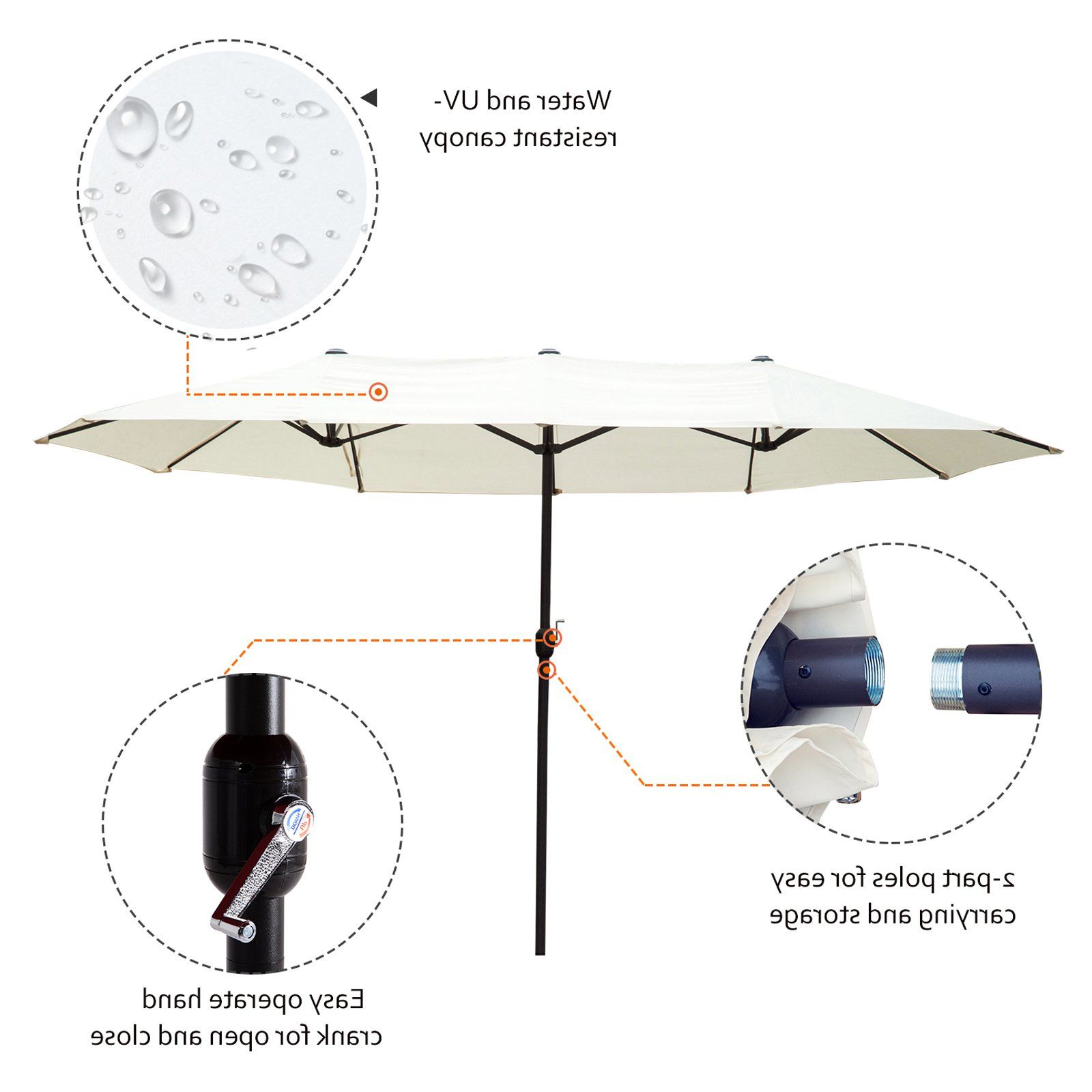 Popular Outsunny 15 Ft. Steel Double Sided Patio Umbrella For Lagasse Market Umbrellas (Photo 20 of 20)