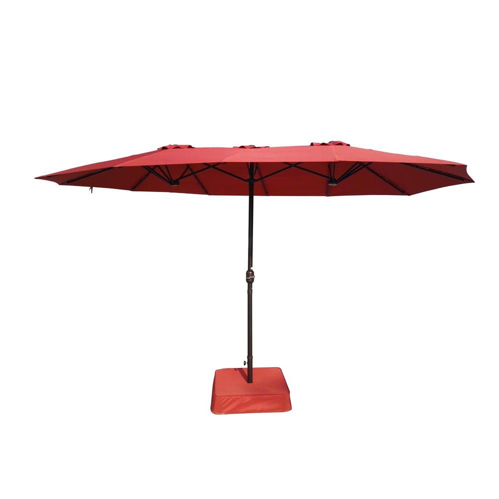 Preferred Hampton Bay 8.8 Ft. X 14 Ft. Triple Vent Patio Umbrella In Red With Sand  Bag Base With Regard To Emely Cantilever Sunbrella Umbrellas (Photo 12 of 20)