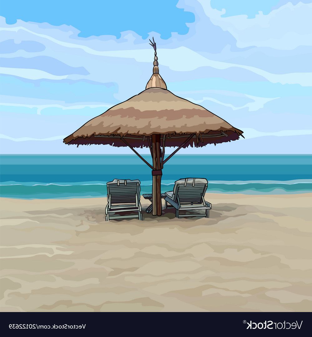 Preferred Seaside With Beach Umbrella And Sun Loungers Intended For Seaside Beach Umbrellas (View 1 of 20)