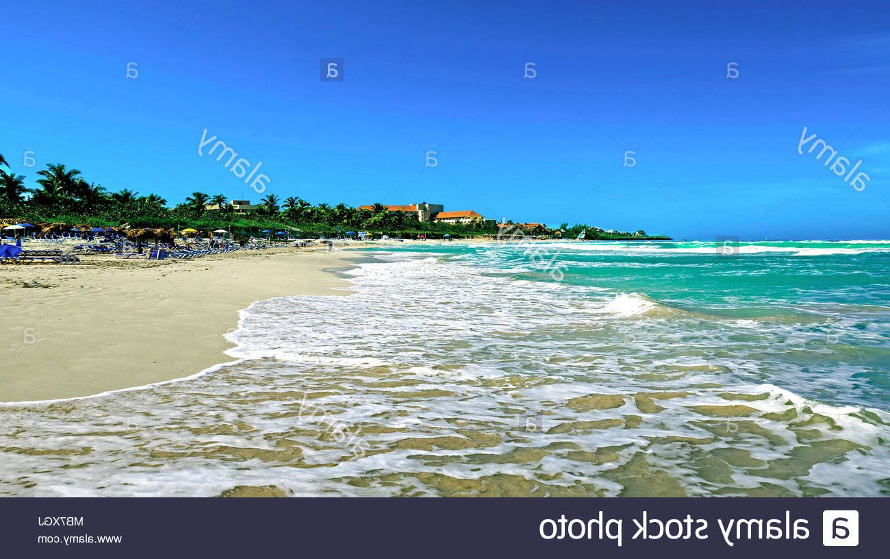 Well Known Bella Beach Umbrellas Pertaining To Wide View Along Varadero Shoreline Outside Hotel Cactus, With Waves (View 9 of 20)