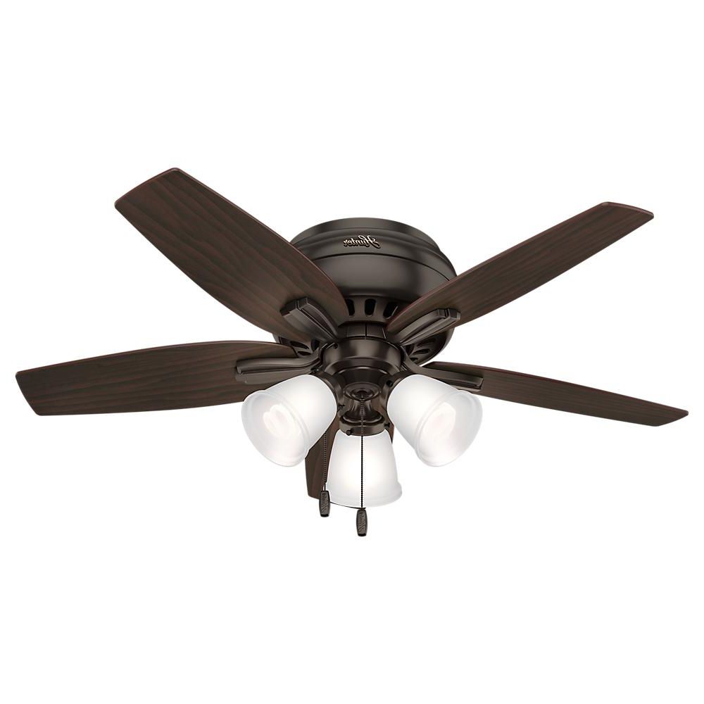 Best And Newest Newsome Low Profile 5 Blade Ceiling Fans With Regard To Hunter Newsome 42 In. Indoor Low Profile Premier Bronze Ceiling Fan With  3 Light Kit (Photo 1 of 20)