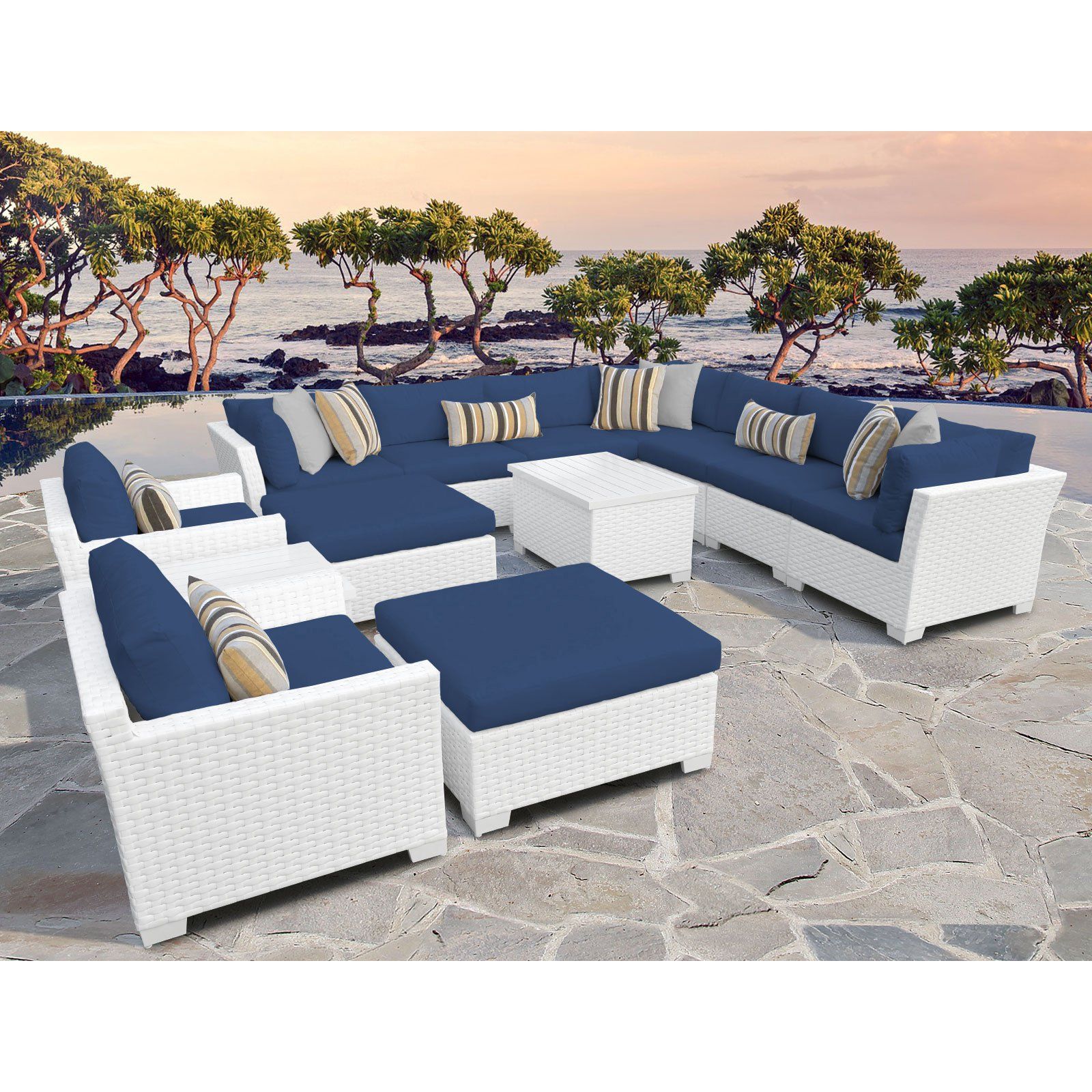 Current Tk Classics Monaco 13 Piece Outdoor Wicker Patio Regarding Castelli Patio Sofas With Sunbrella Cushions (View 15 of 20)