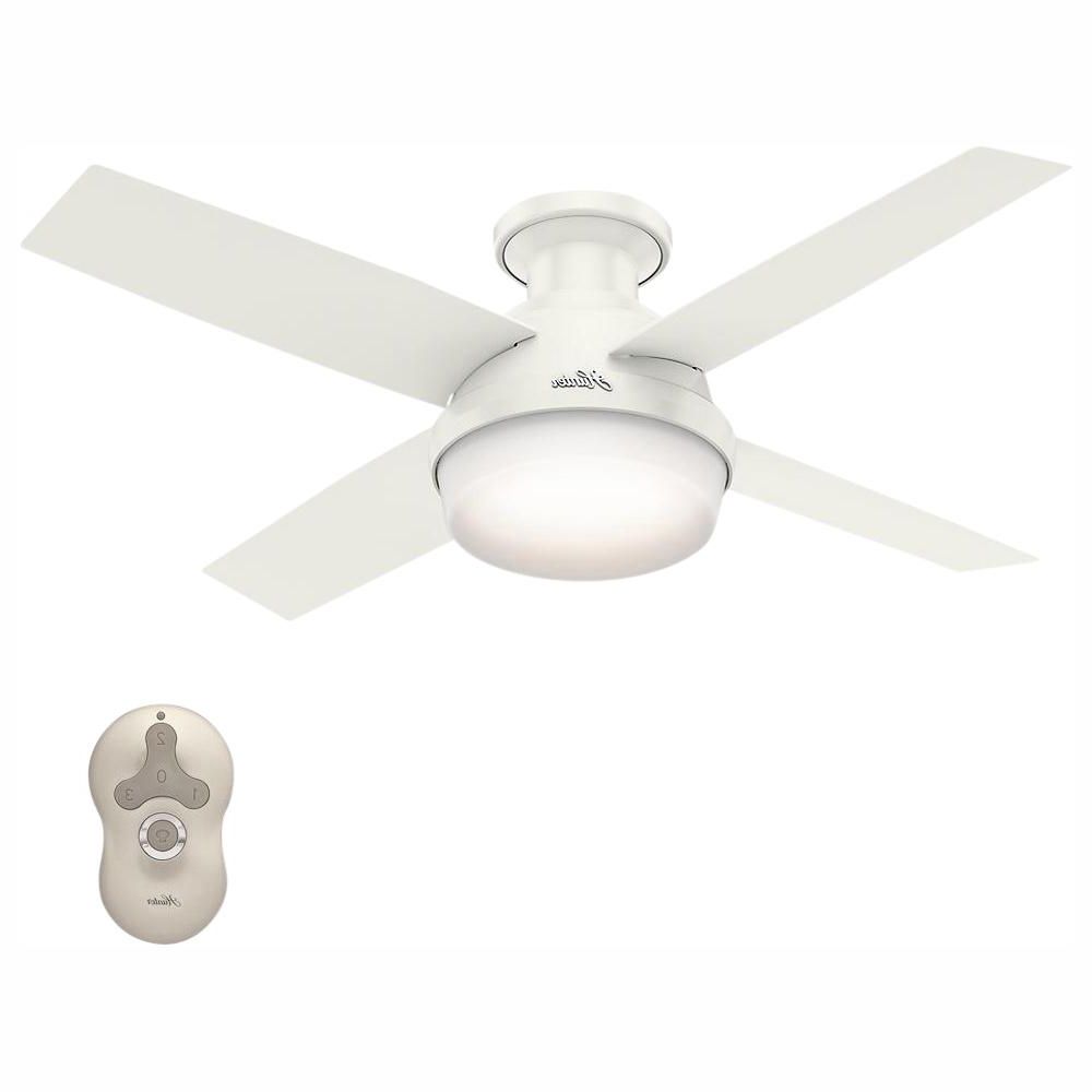 Famous Hunter Dempsey 44 In. Low Profile Led Indoor Fresh White Ceiling Fan With  Universal Remote With Regard To Dempsey Low Profile 4 Blade Ceiling Fans With Remote (Photo 4 of 20)
