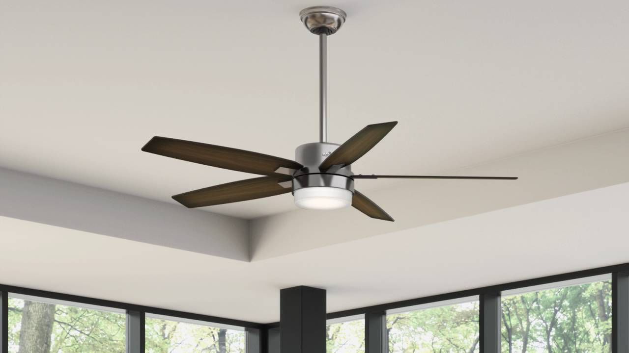 Fashionable Hunter Windemere 54 In. Contemporary Brushed Nickel Burnished Mahogany  Indoor Ceiling Fan – 59039 With Windemere 5 Blade Ceiling Fans With Remote (Photo 2 of 20)