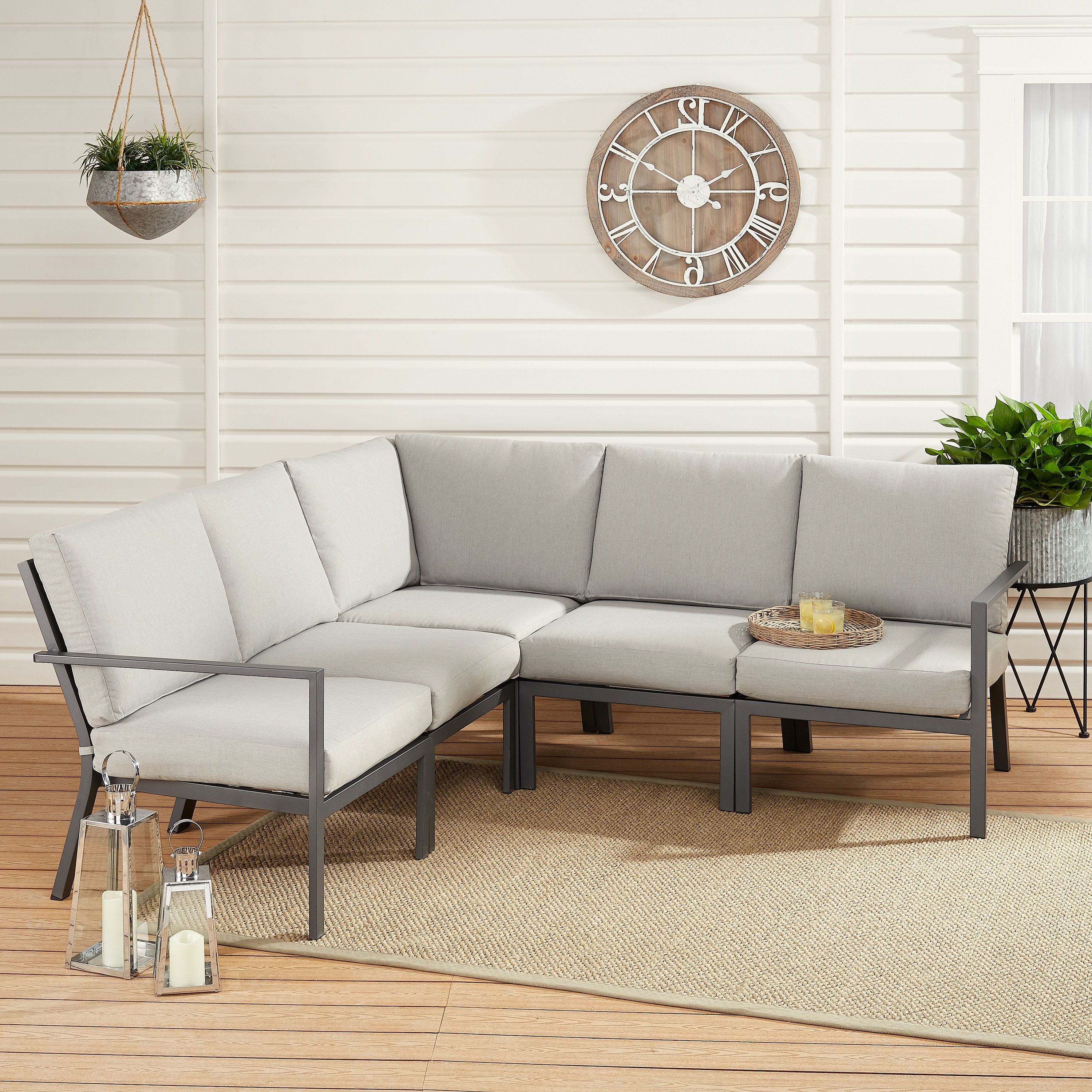 Hursey Patio Sectionals Pertaining To Best And Newest Mainstays Neste Ridge 5 Piece Patio Sectional Set With Gray (View 8 of 20)