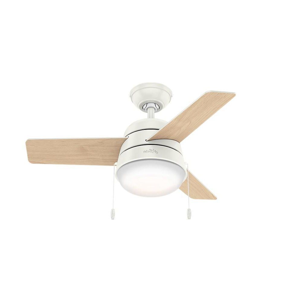 Most Popular Hunter Fan Aker Fresh White 36 Inch Ceiling Fan With 3 Fresh White/ Natural  Wood Reversible Blades With Regard To Smoak 3 Blade Ceiling Fans (View 10 of 20)