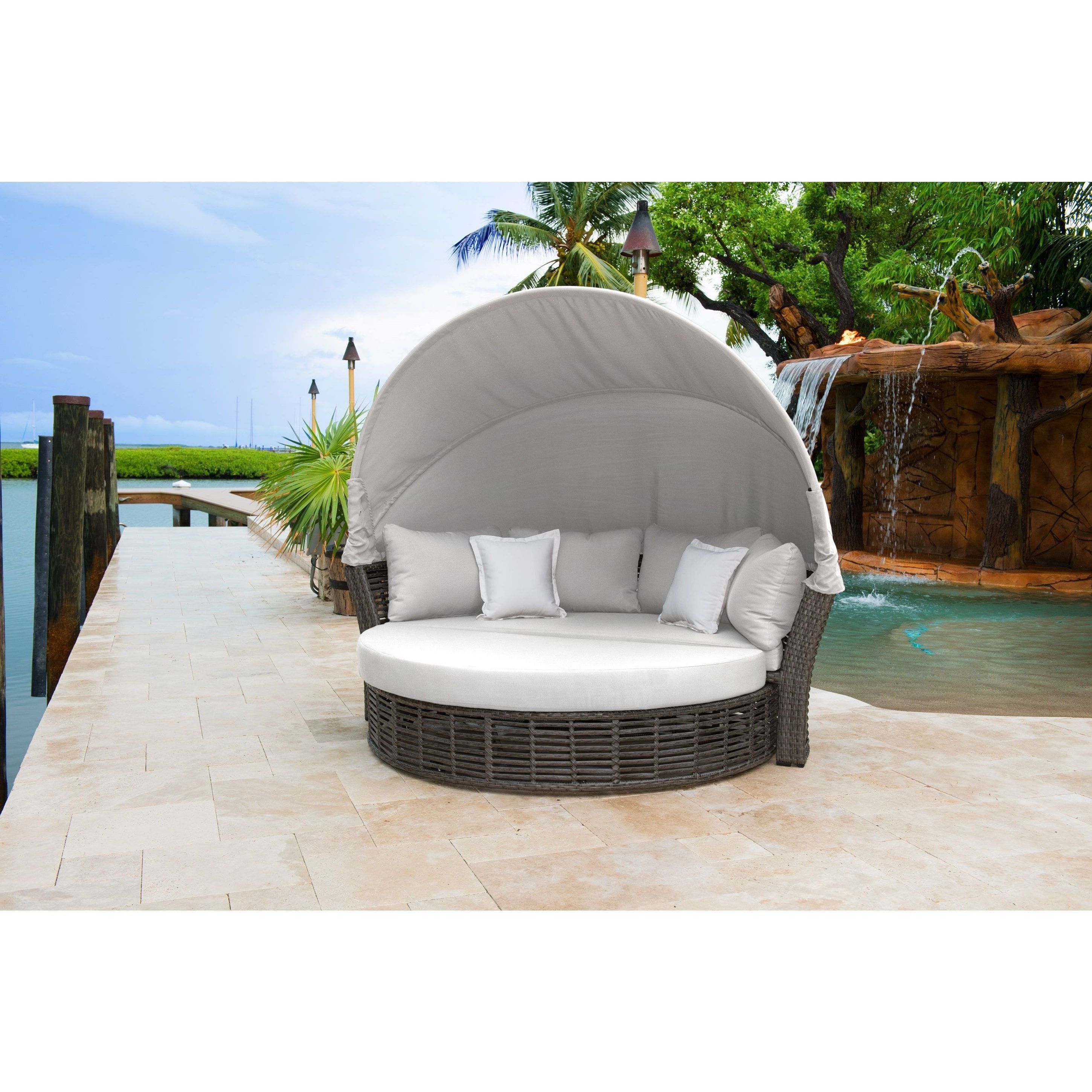 Most Recent Panama Jack Graphite Resin Wicker/aluminum Canopy Daybed Pertaining To Carrasco Patio Daybeds With Cushions (View 12 of 20)