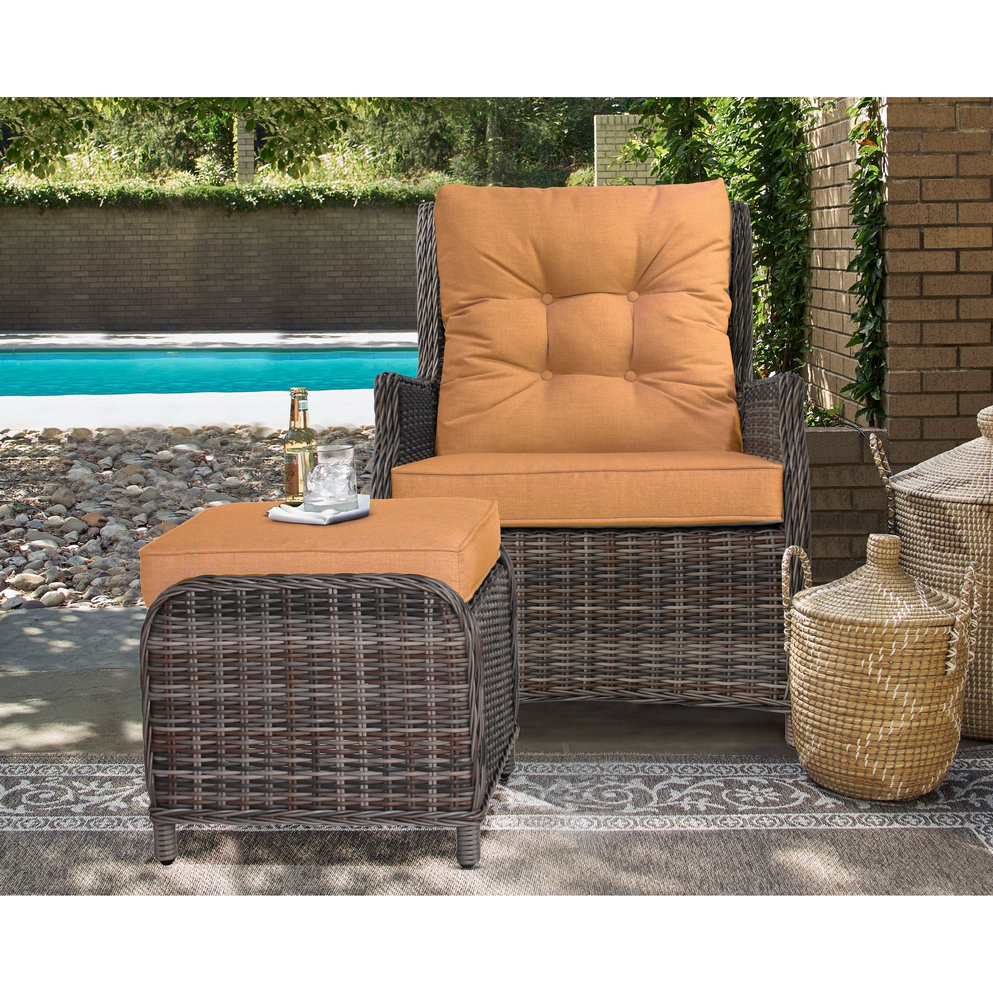 Most Recent Relax A Lounger Clarance Outdoor Recliner With Table (beige With Behling Canopy Patio Daybeds With Cushions (Photo 14 of 25)