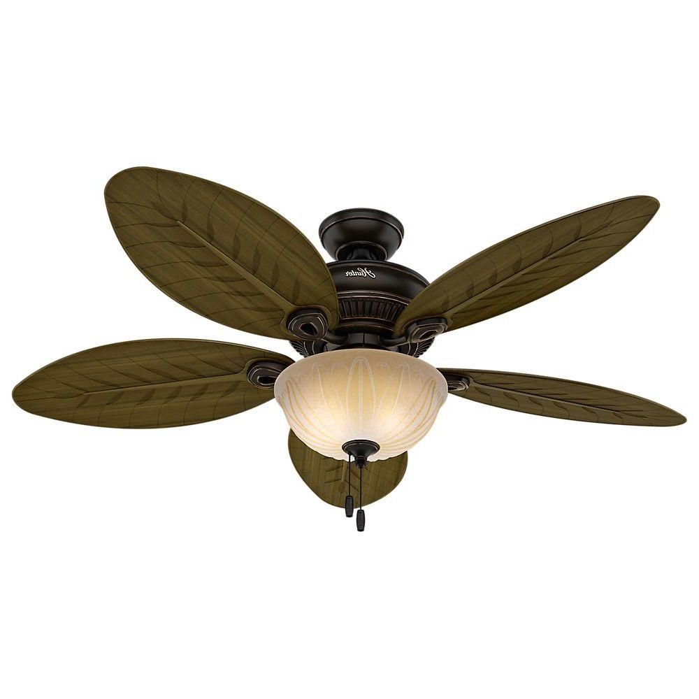 Most Recently Released Hunter Grand Cayman 54 In. Indoor/outdoor Onyx Bengal Bronze Ceiling Fan  With Light Kit Pertaining To Key Biscayne 5 Blade Outdoor Ceiling Fans (Photo 17 of 20)