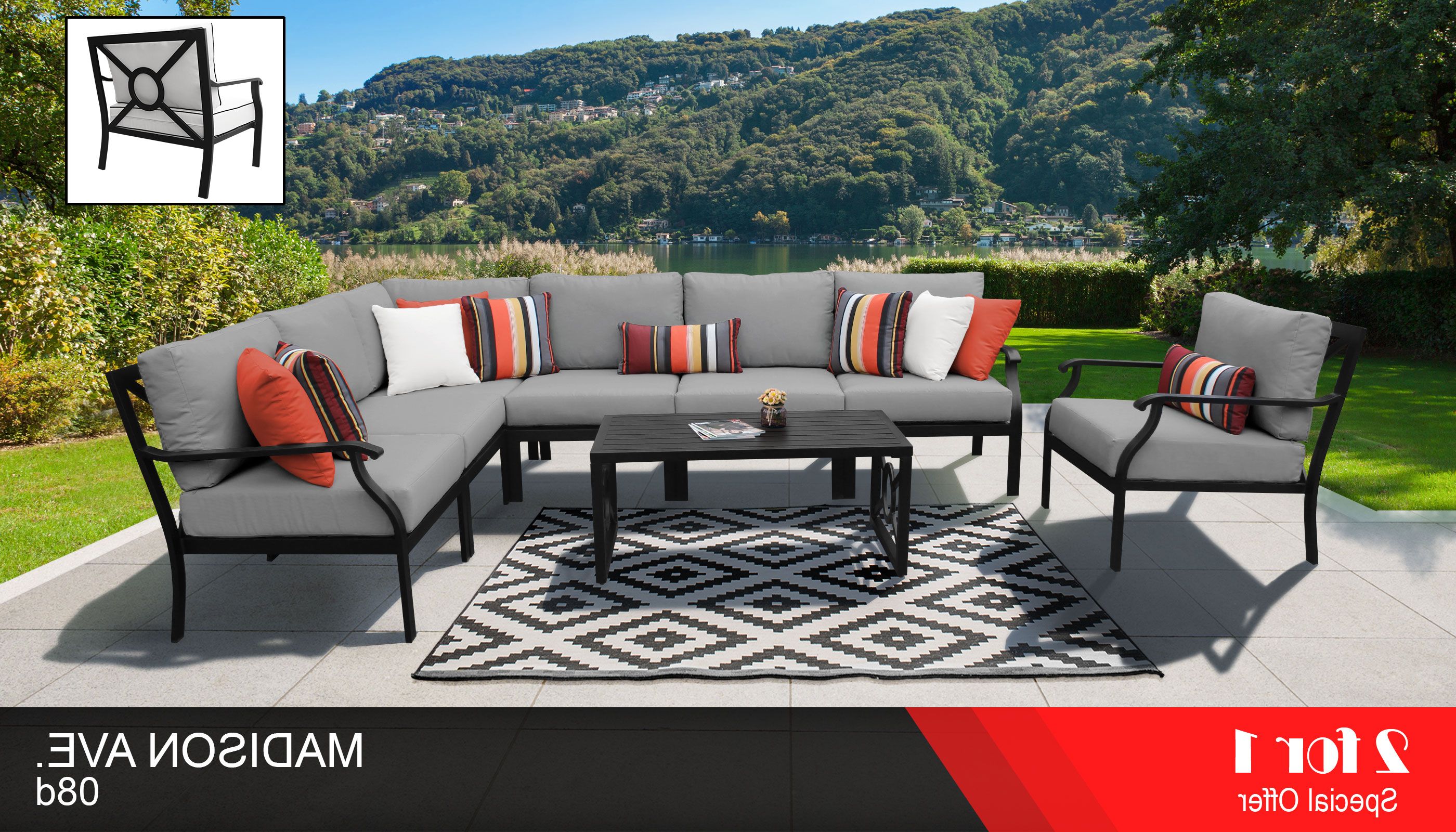 Most Recently Released Madison Avenue Patio Sectionals With Sunbrella Cushions In 8 Piece Outdoor Sofa & Coffee Table Set (View 6 of 20)