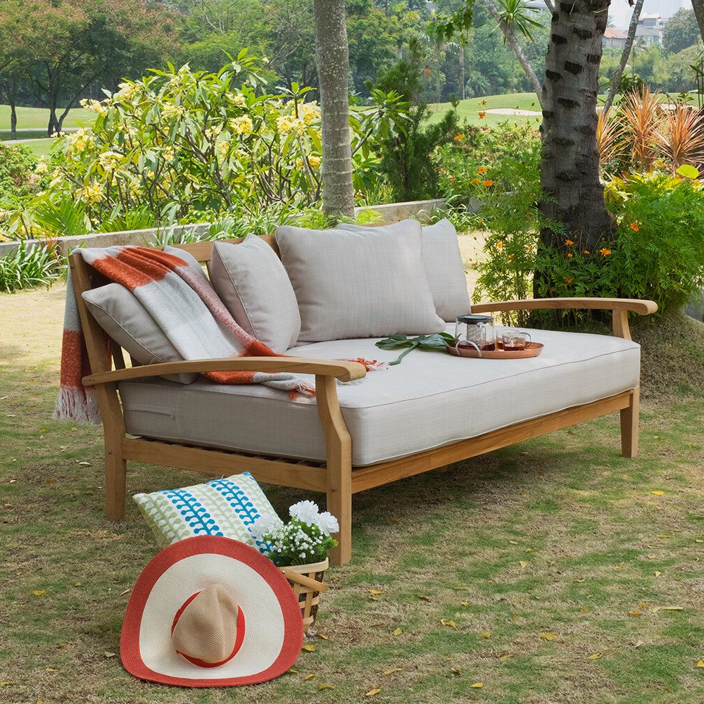 Most Recently Released Roush Teak Patio Daybeds With Cushions Inside Summerton Teak Patio Daybed With Cushion (Photo 6 of 20)
