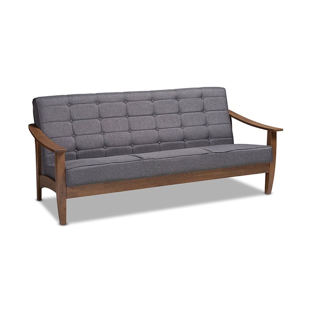 Most Up To Date Larsen Gray Fabric Upholstered Walnut Wood Sofa For Larsen Patio Sectionals With Cushions (View 14 of 20)