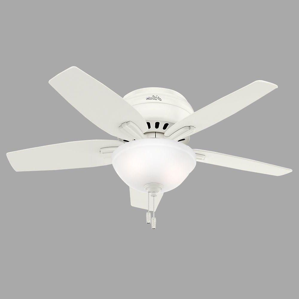 Newest Hunter Newsome 42 In. Indoor Low Profile Fresh White Ceiling Fan With Light  Kit Inside Newsome Low Profile 5 Blade Ceiling Fans (Photo 5 of 20)