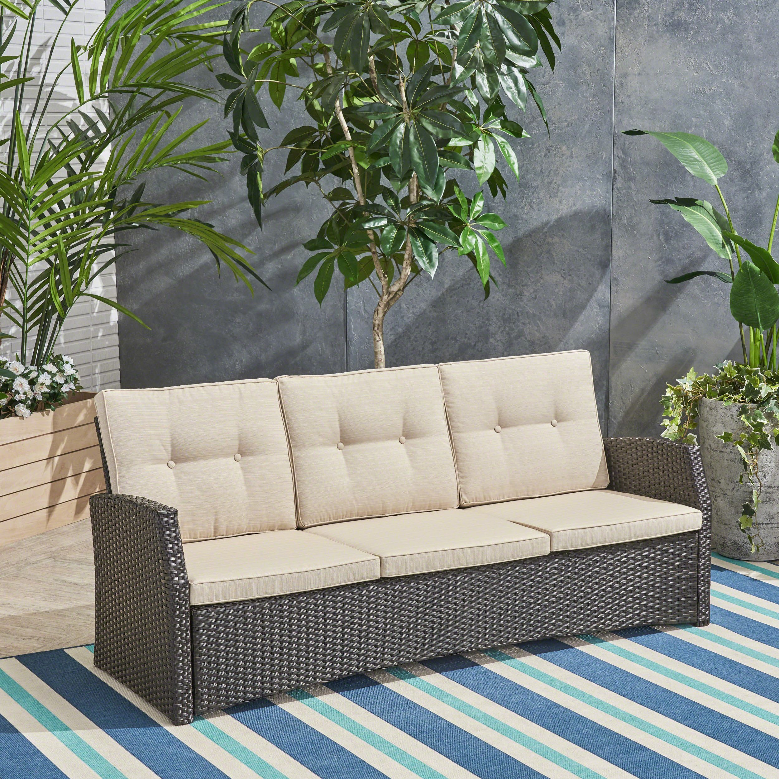 Stapleton Wicker Resin Patio Sofas With Cushions Inside Recent Loganville Patio Sofa With Cushions (Photo 16 of 20)