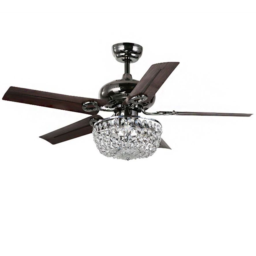 Tibuh Punched Metal Crystal 5 Blade Ceiling Fans With Remote Regarding Most Recently Released Angel 3 Light Crystal 5 Blade 43 Inch Bronze Chandelier (Photo 13 of 20)
