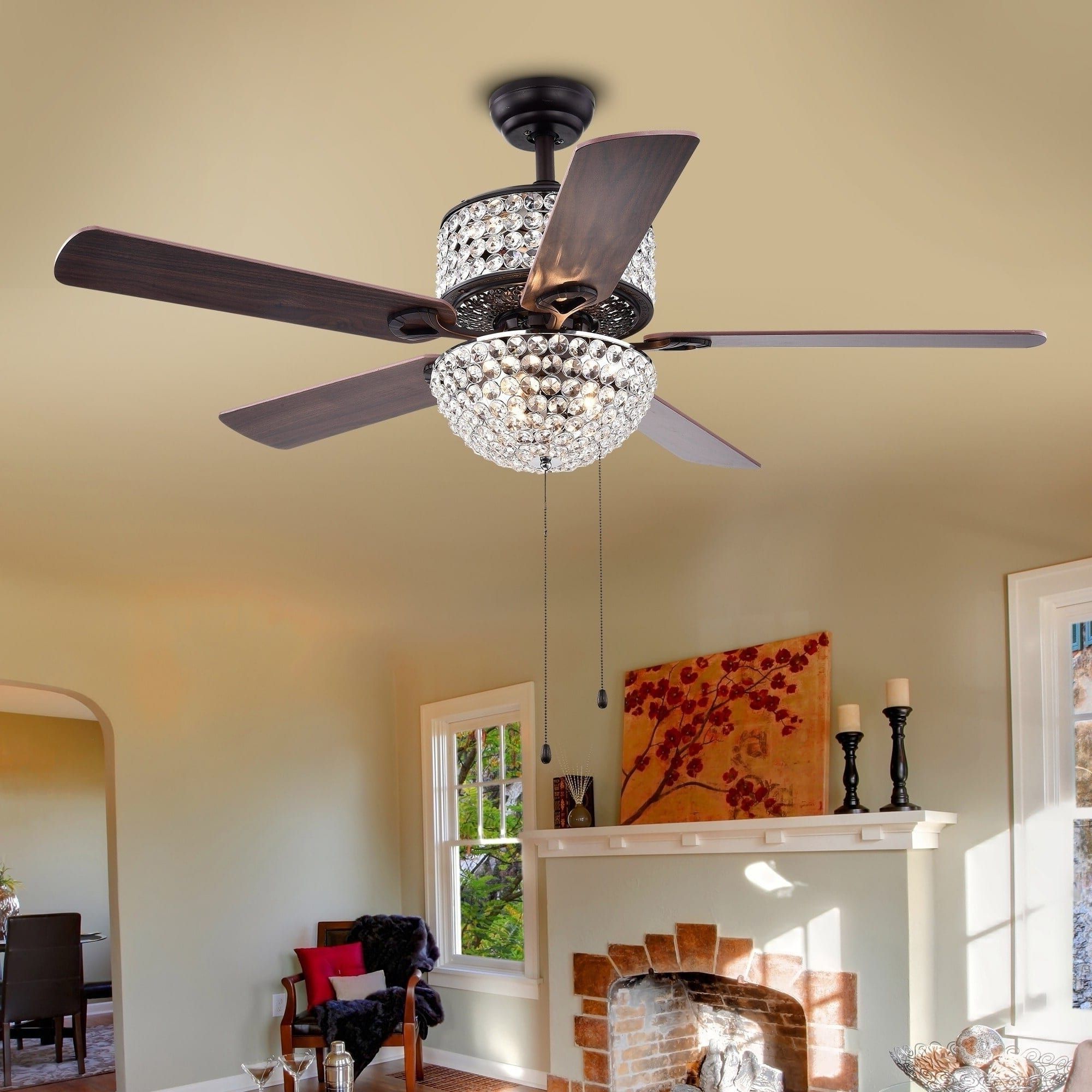 Tibuh Punched Metal Crystal 5 Blade Ceiling Fans With Remote Within Fashionable Warehouse Of Tiffany Laure Crystal 6 Light Crystal 5 Blade (View 16 of 20)