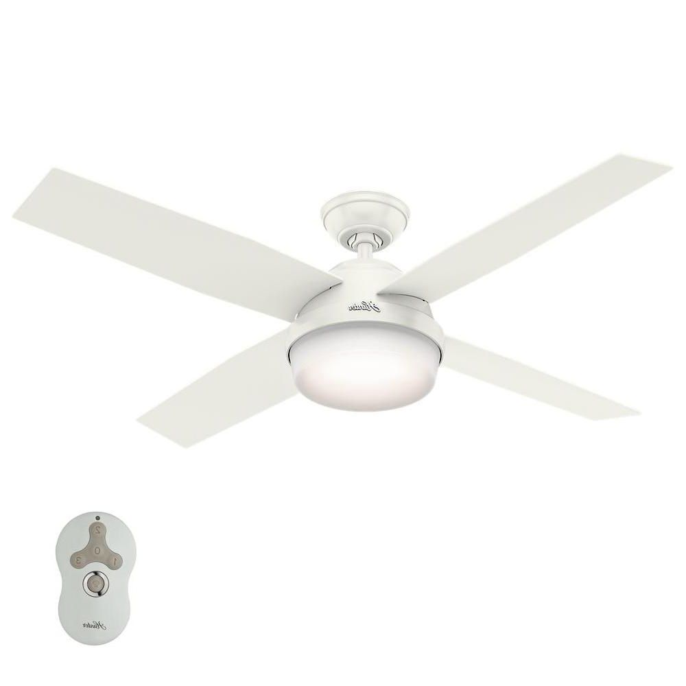 Trendy Hunter Dempsey 52 In. Led Indoor/outdoor Fresh White Ceiling Fan With Light  Kit Within Dempsey Low Profile 4 Blade Ceiling Fans With Remote (Photo 20 of 20)