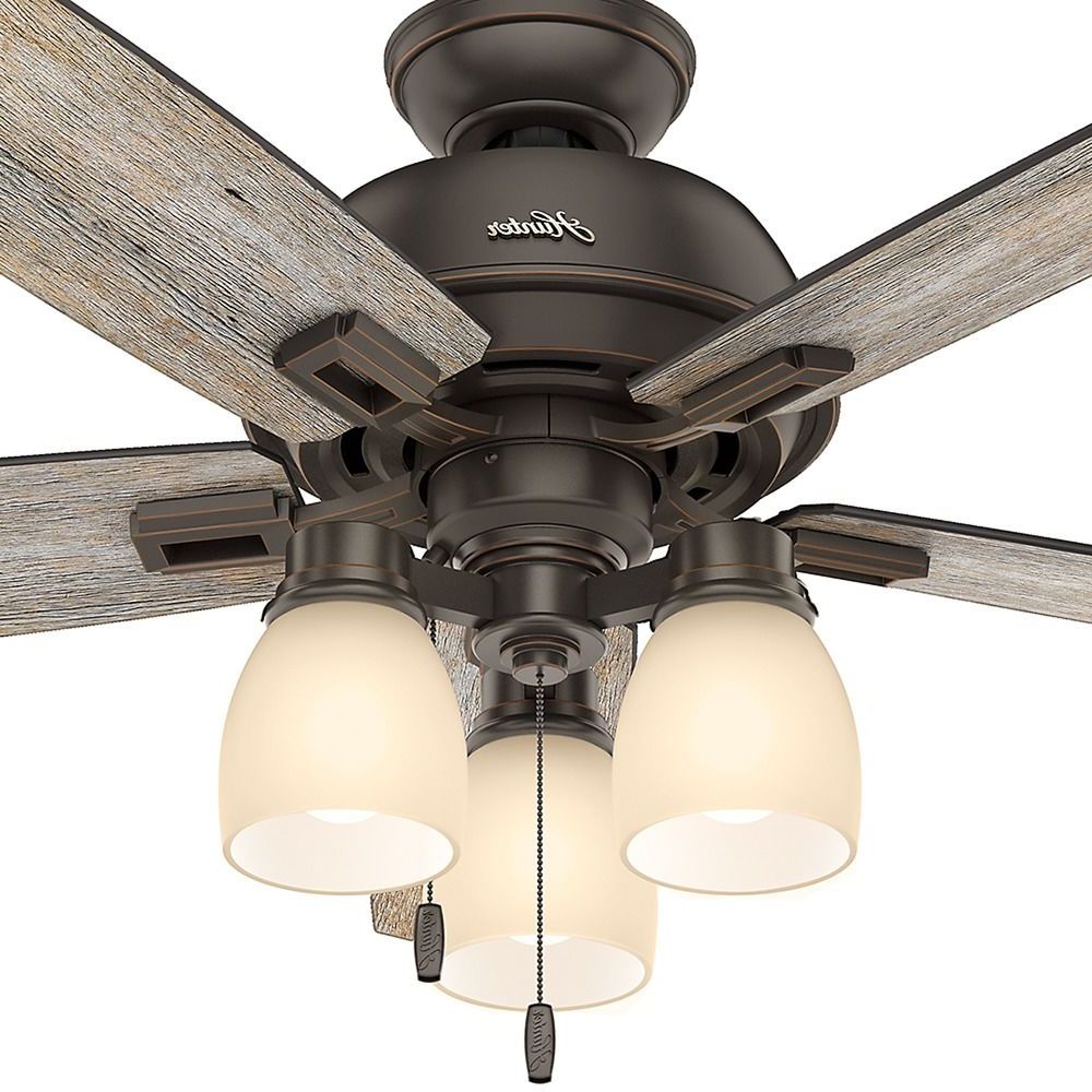 Well Known Donegan 5 Blade Led Ceiling Fans Regarding Hunter Fan Company Donegan Three Light Onyx Bengal Led Ceiling Fan With  Light At Destination Lighting (Photo 16 of 20)