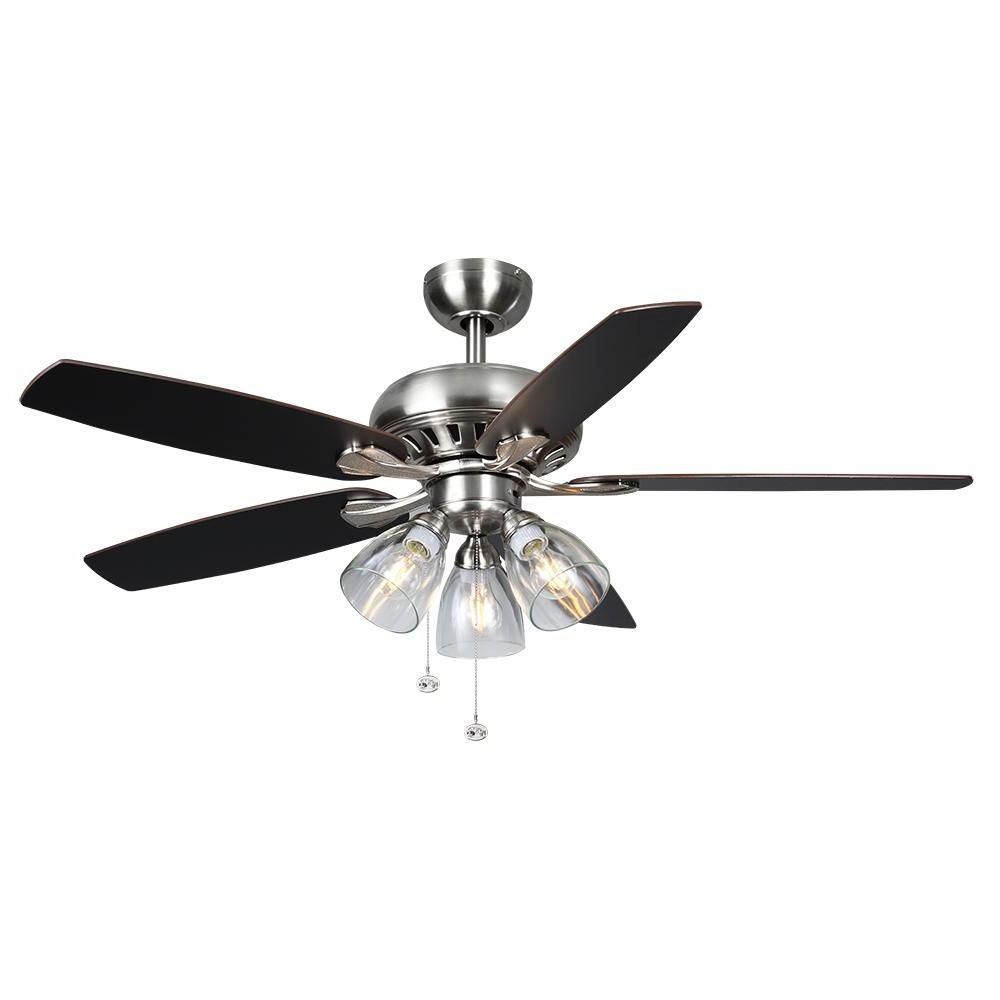 Well Known Hampton Bay Rockport 52 In. Led Brushed Nickel Ceiling Fan With Tibuh Punched Metal Crystal 5 Blade Ceiling Fans With Remote (Photo 18 of 20)
