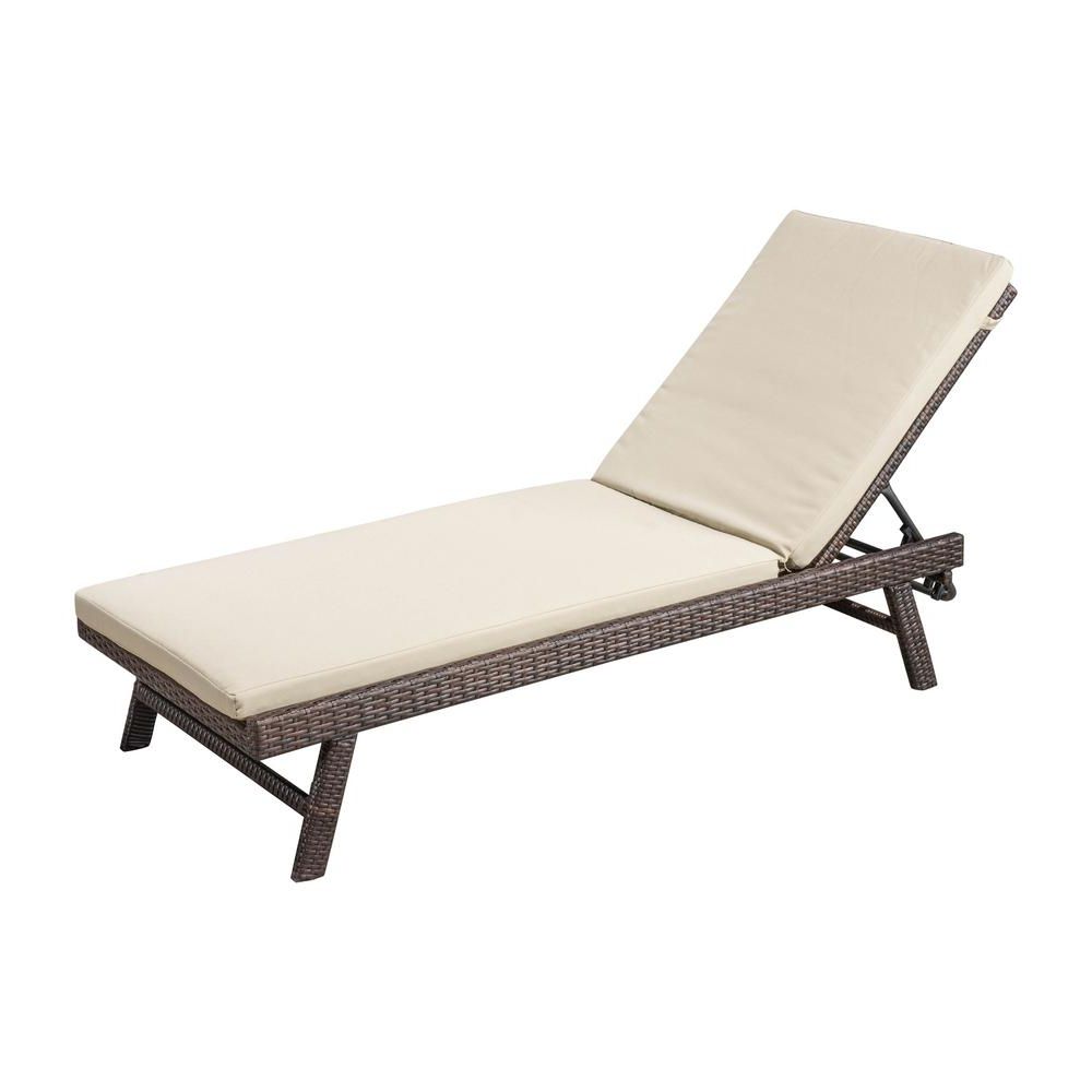 2019 Outdoor Wicker Adjustable Chaise Lounges With Cushions Pertaining To Noble House Waveland Multi Brown Wicker Outdoor Chaise Lounge With Tan  Cushion (View 15 of 25)