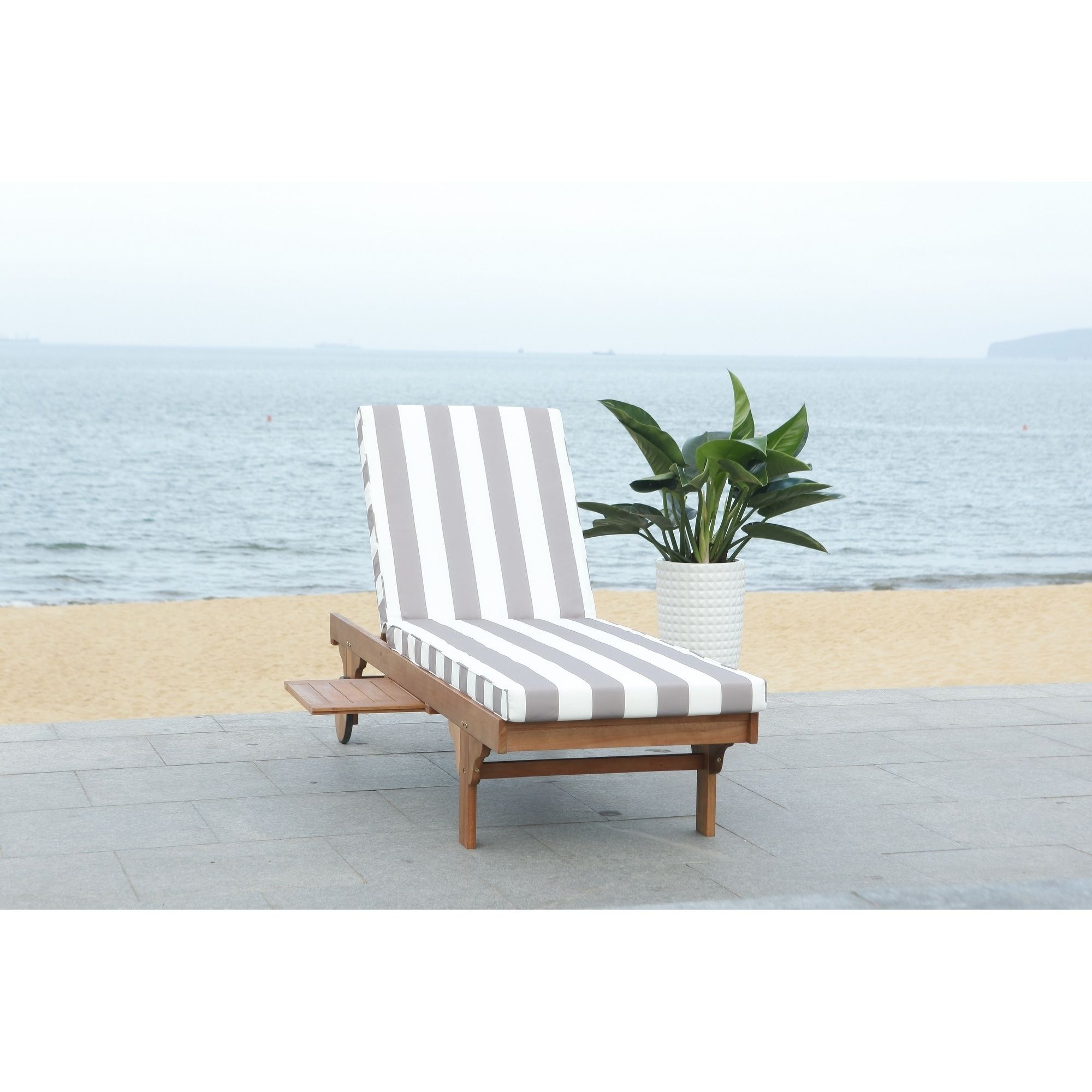 2020 Cart Wheel Adjustable Chaise Lounge Chairs Within Safavieh Outdoor Living Newport Grey/ White Stripe Cart (View 3 of 25)