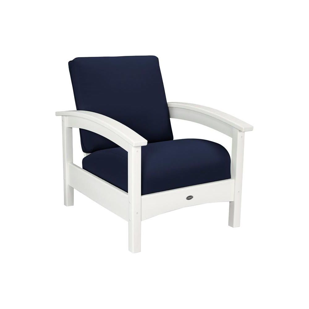 2020 Chaise Lounge Chairs In White With Navy Cushions For Trex Outdoor Furniture Rockport Classic White All Weather Plastic Outdoor  Lounge Chair With Sunbrella Navy Cushion (View 12 of 25)