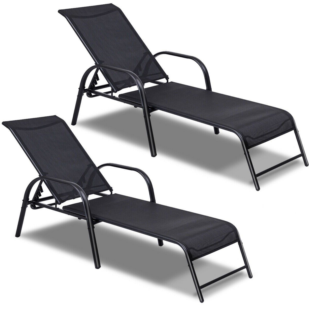 2020 Costway Set Of 2 Patio Lounge Chairs Sling Chaise Lounges Recliner  Adjustable Back Regarding Sling Patio Chaise Lounges (View 5 of 25)