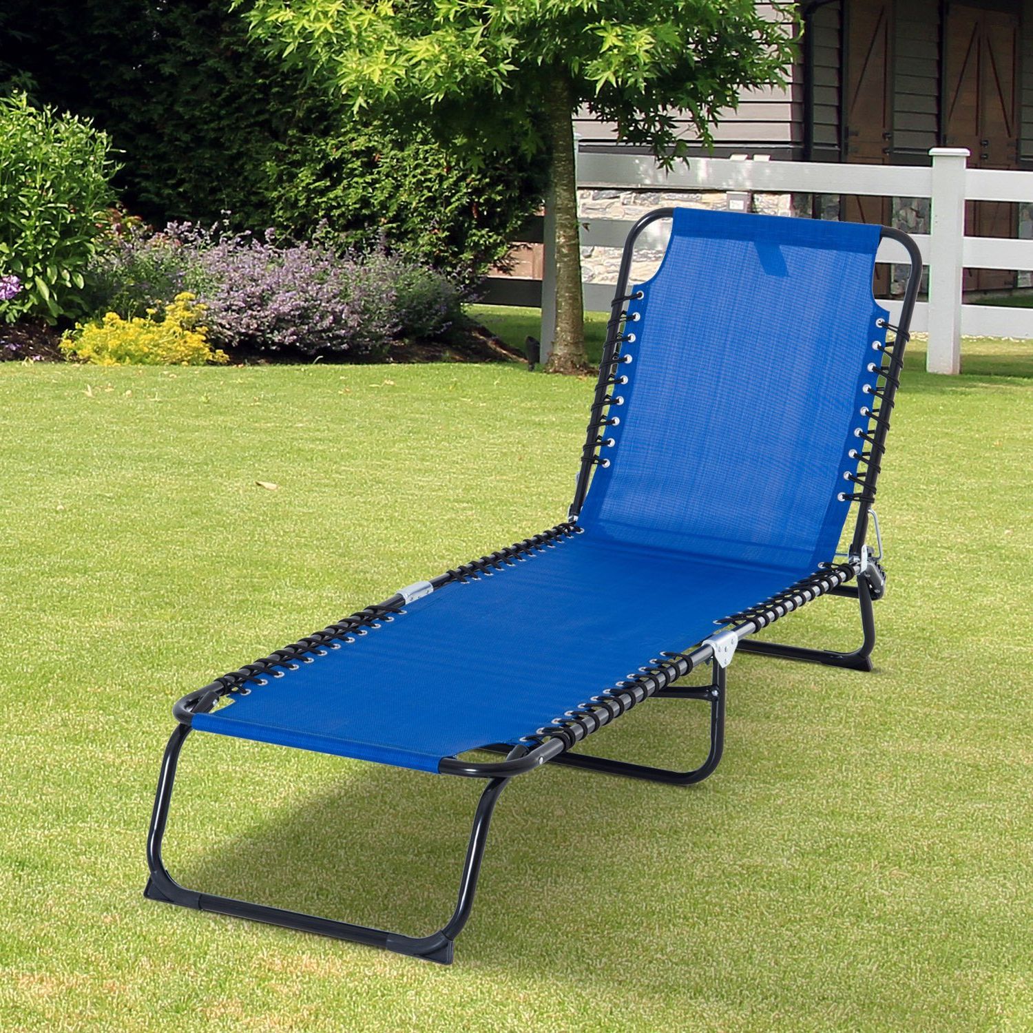 3 Position Portable Reclining Beach Chaise Lounge Outdoor Patio Adjustable  Sleeping Bed – Dark Blue In Preferred 3 Position Portable Reclining Beach Chaise Lounges (View 10 of 25)